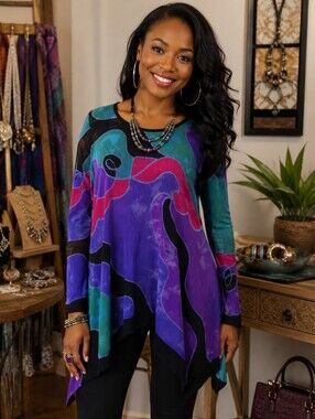 Mexicali Blues Cowl Neck Long Sleeve Hankerchief Hem Tunic. Size M